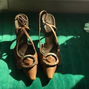 Brown Leather Prada Slingbacks